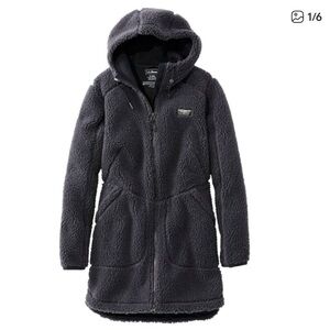 L.L. Bean Women's Hooded Mountain Pile Fleece Sherpa Coat - Charcoal